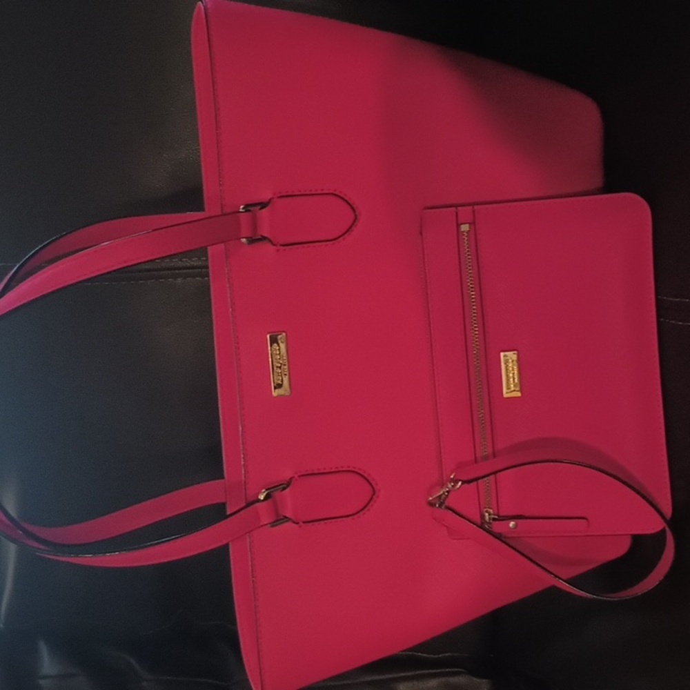 Kate Spade Hot Pink Leather Dally Tote Bag And Wristlet